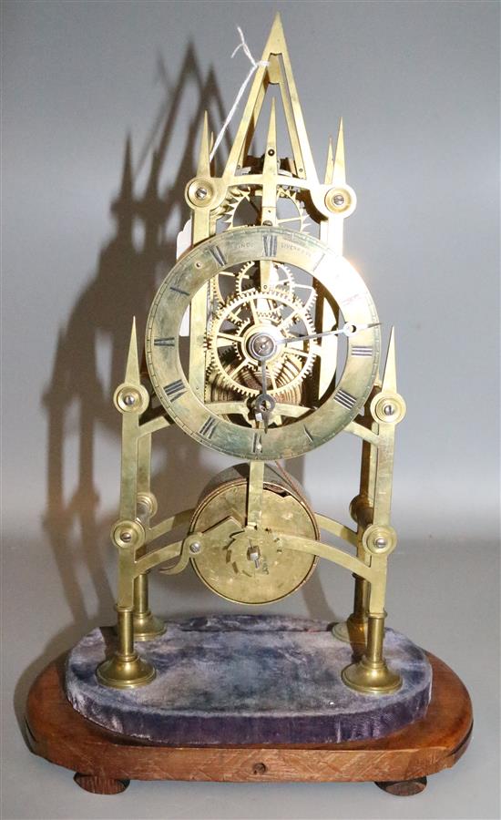 Victorian brass skeleton clock (lacks dome)